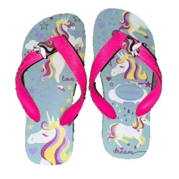 Havaianas Pink/ Ice Blue Unicorn Flip Flops Toddler Girls Size 11 / 12 C - Picture 2 of 5